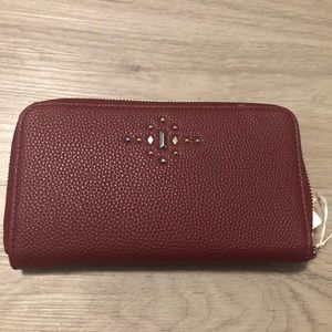 Thirty One All About the Benjamins Wallet in Deep Merlot Pebble w/Gems